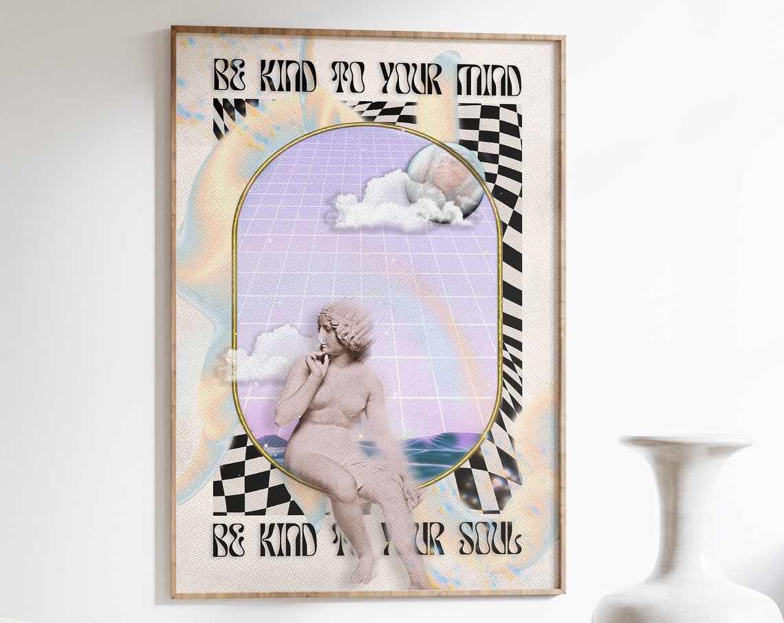 Be Kind To Your Mind Surreal Vintage Statue Collage Art Poster
