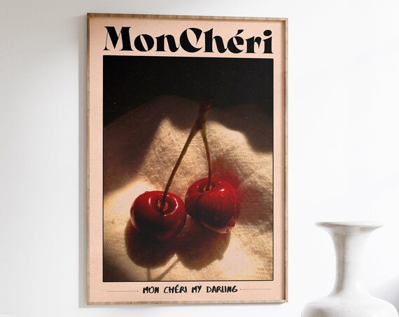 Mon Cheri Cherries Retro French Photography Kitchen Art Poster