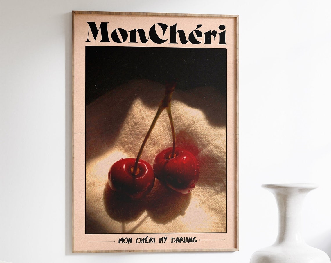 Retro Cherry Poster 70s Psychedelic Kitchen Wall Art