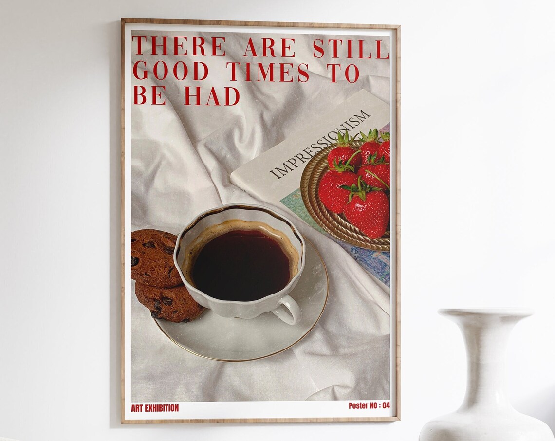 Good Times Ahead Coffee Strawberry Art Exhibition Vintage Newspaper Poster