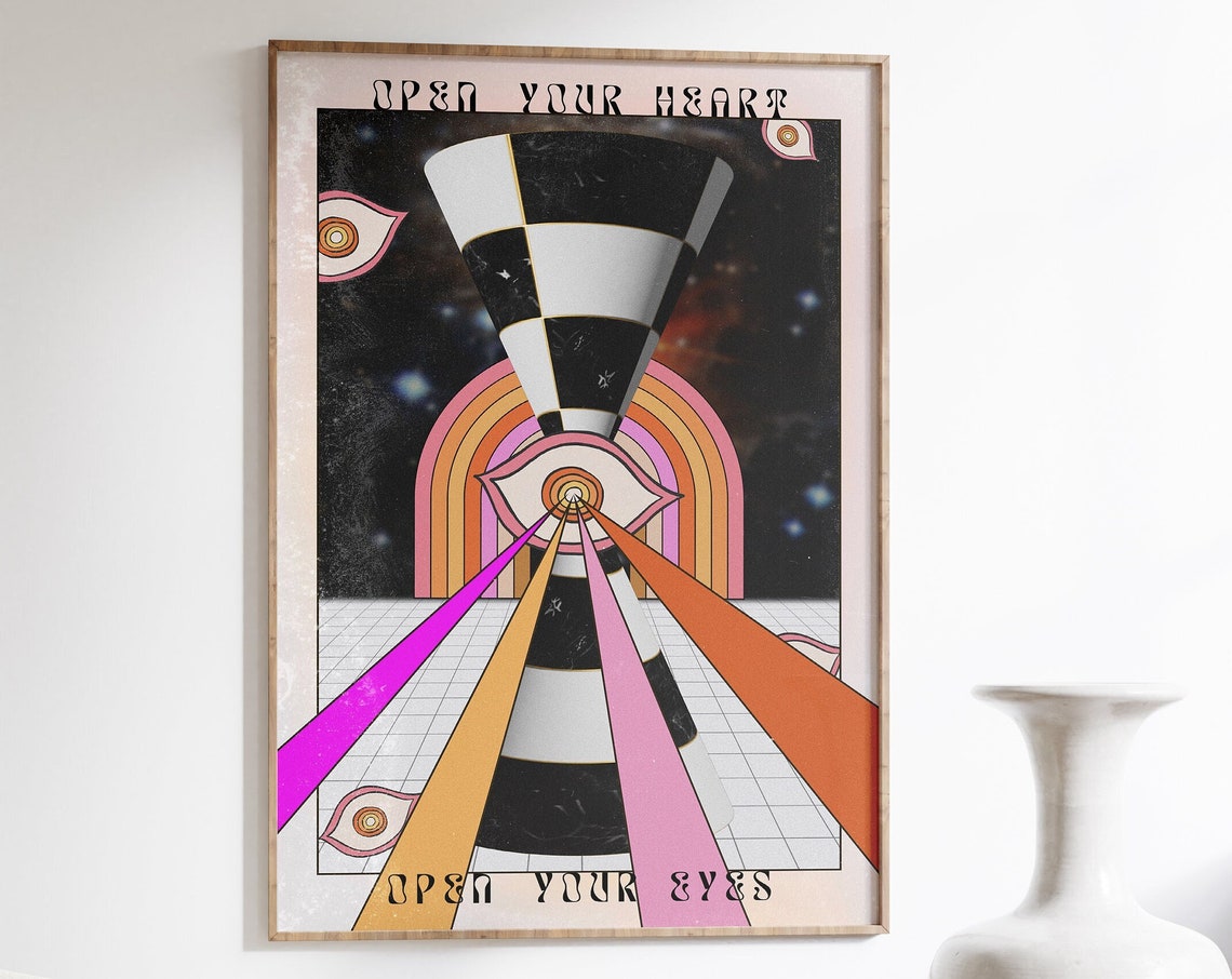 Open Your Heart Open Your Eyes Cosmic Eye Trippy Spiritual Art Poster