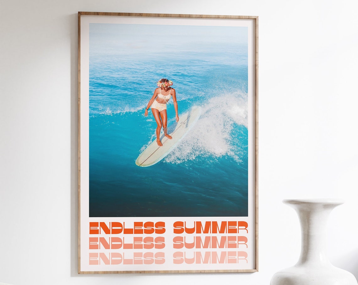 Retro Surfing Poster, 70s Psychedelic Wall Art