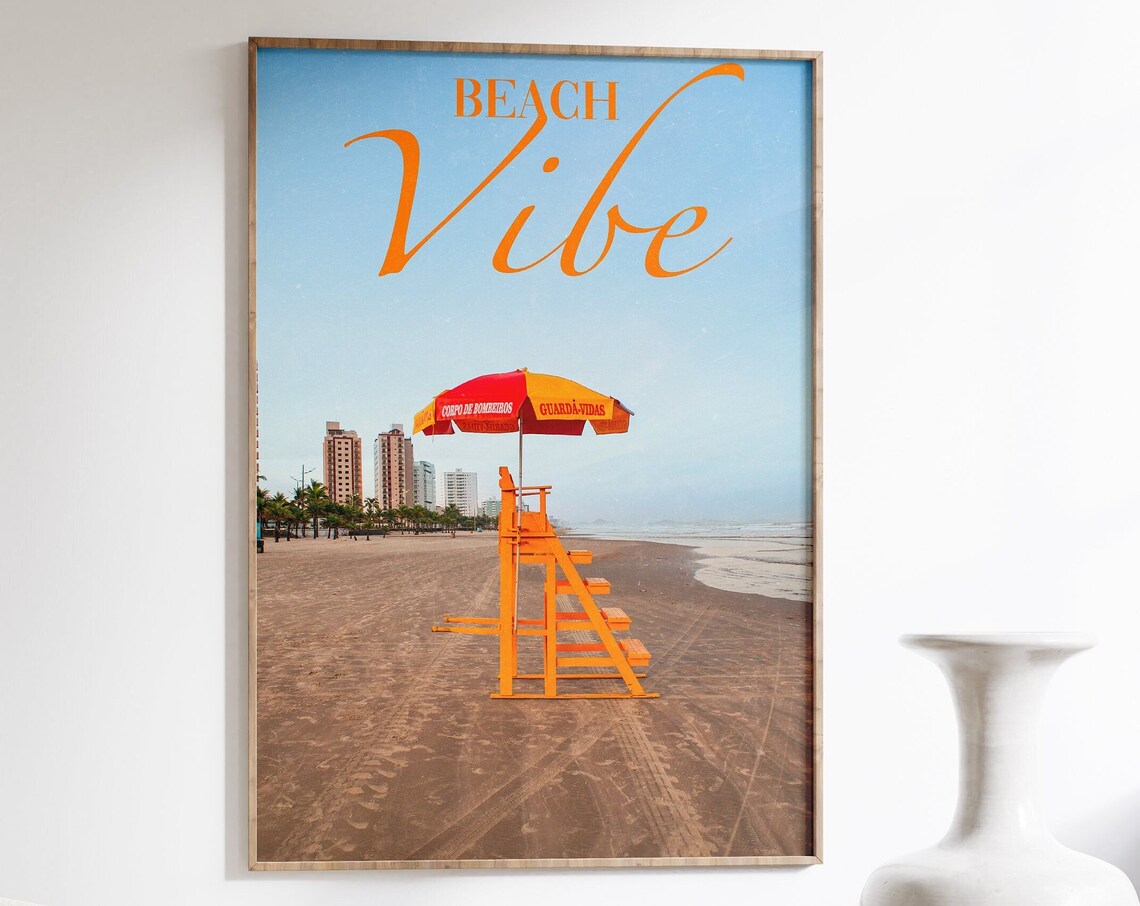 Beach Vibe Orange Lifeguard Chair Art Print