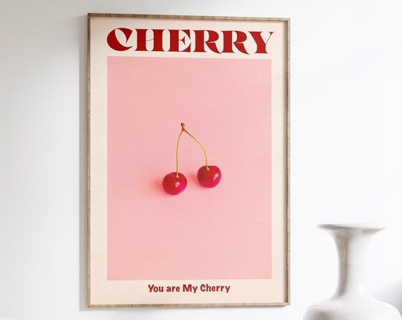 Retro Cherry Print 70s Psychedelic Kitchen Wall Art