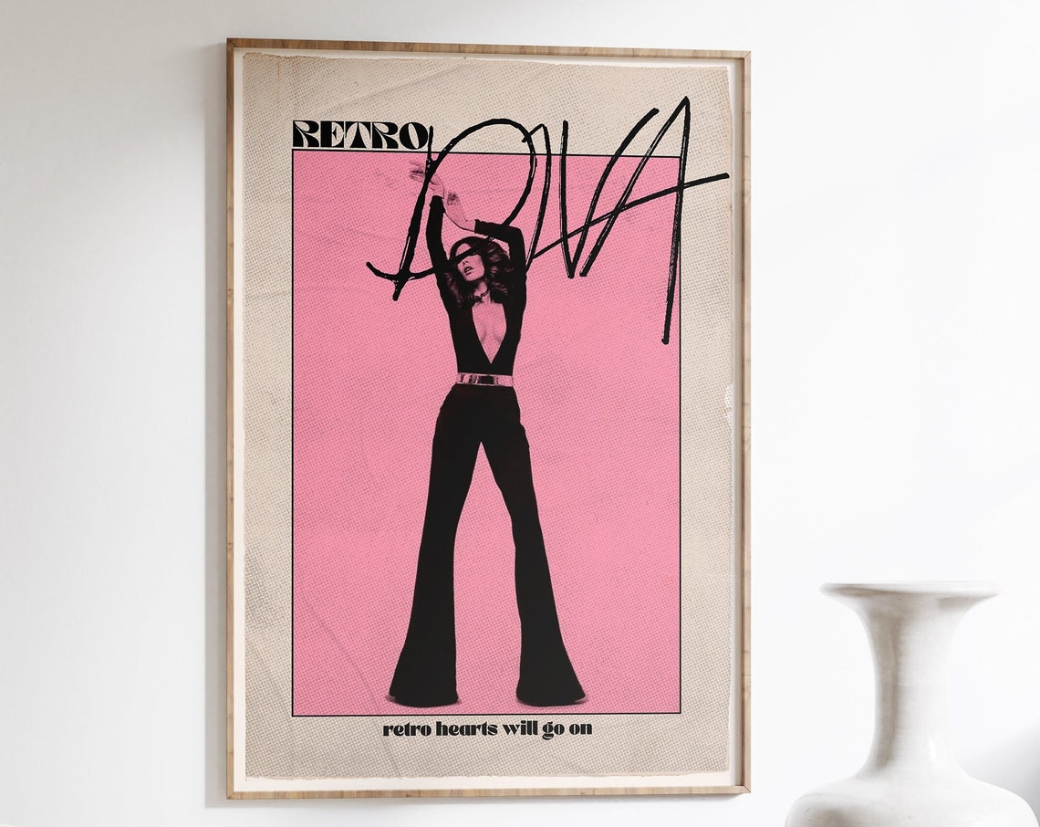 Retro Diva Dancing Disco Girl in Black Jumpsuit Pink Pop Art Poster