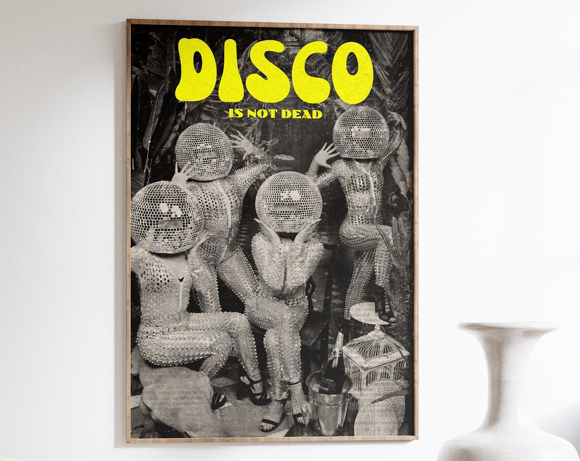 Disco Is Not Dead Yellow Typography Retro Party Photography Poster