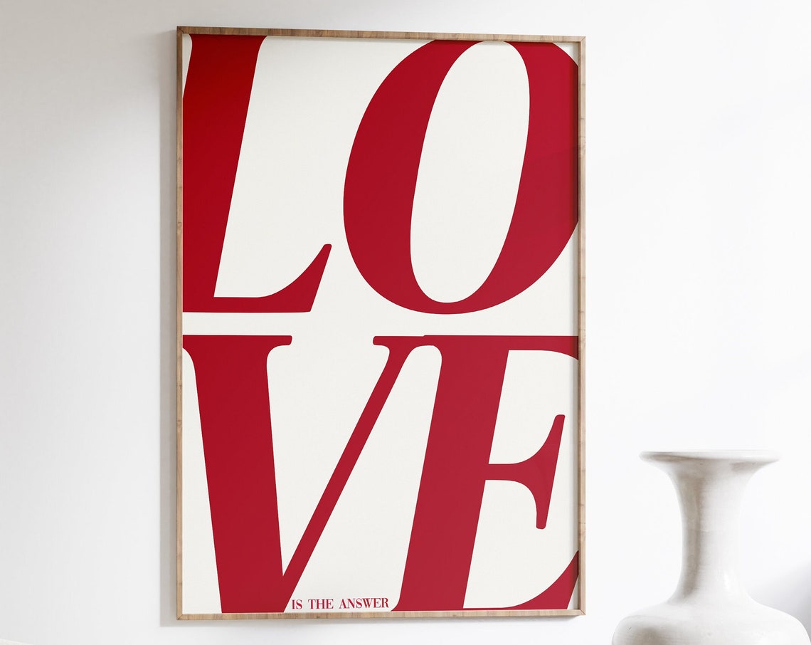 Love Is The Answer Red Typography Wall Poster, Retro 70s Style