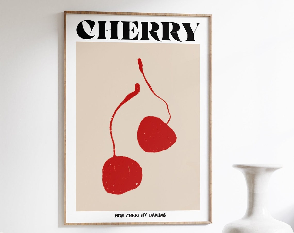 Retro Cherry Print 70s Style Funky Wall Art