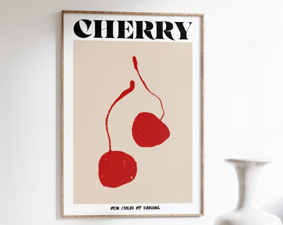 Retro Cherry Print 70s Style Funky Wall Art