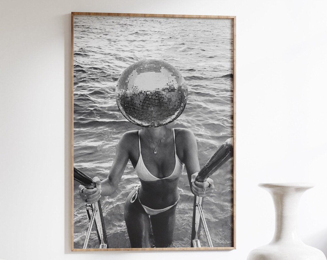 Disco Ball Woman Art Print 70s Retro Poster