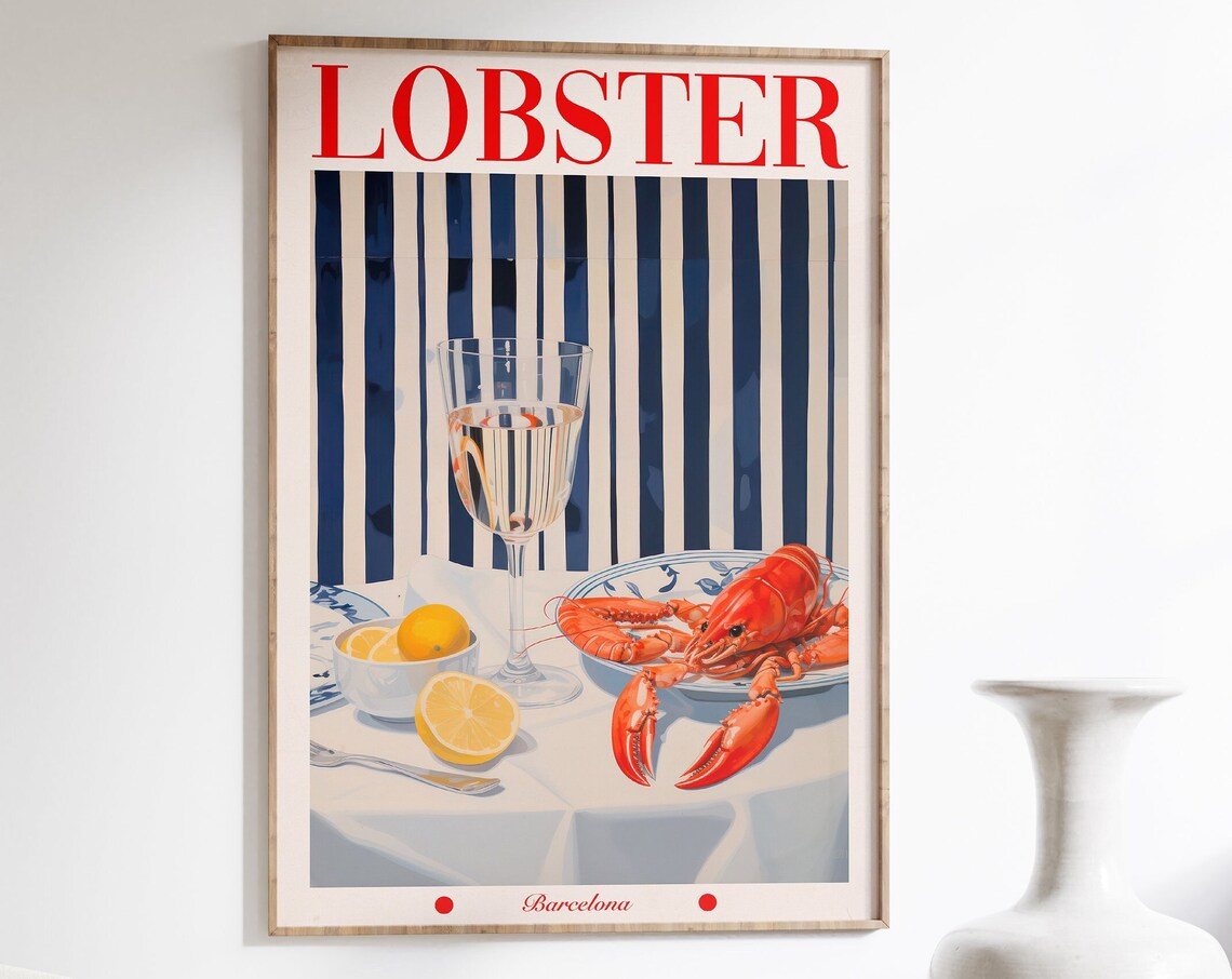 Lobster Print 70s Retro Food Poster Kitchen Wall Art