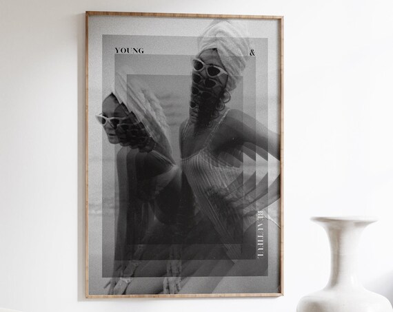 Young and Beautiful Black and White Fashion Photo Collage Art Poster