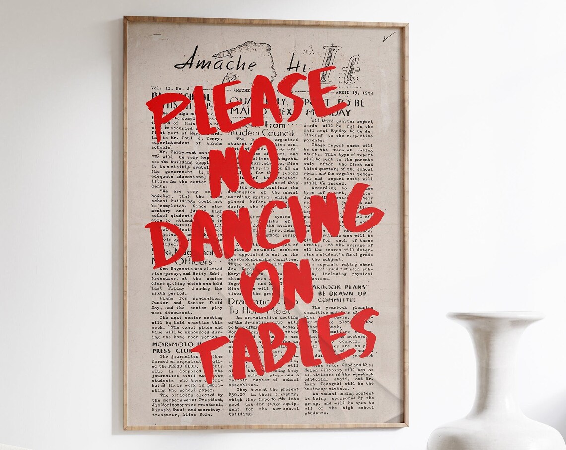 No Dancing On Tables Vintage Typography Poster