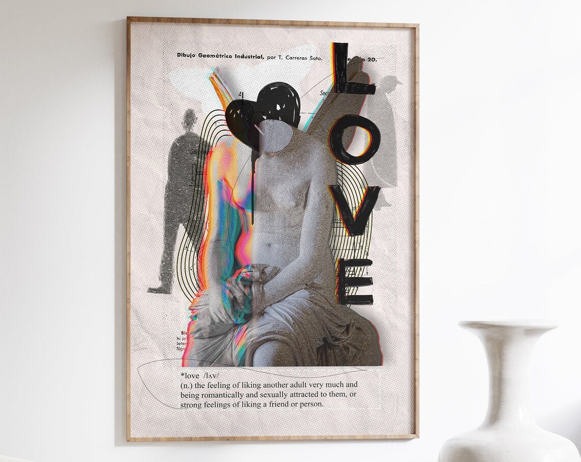 Love Dictionary Definition Statue Chromatic Glitch Art Poster