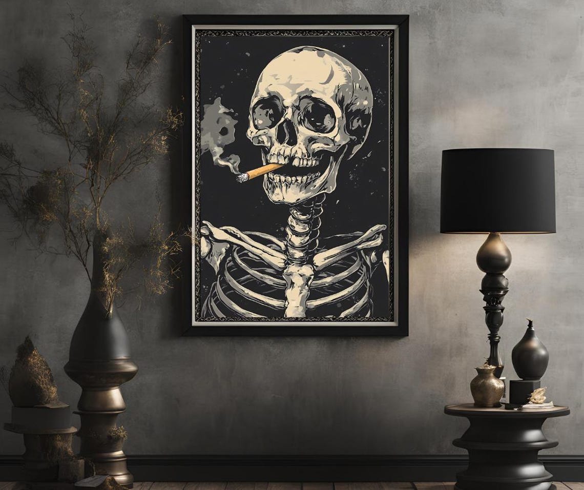 Van Gogh Print Skull Of A Skeleton With Burning Cigarette Moody Dark Academia Print Dark Wall Art Skull Art Print Gothic Wall Art - Image 2
