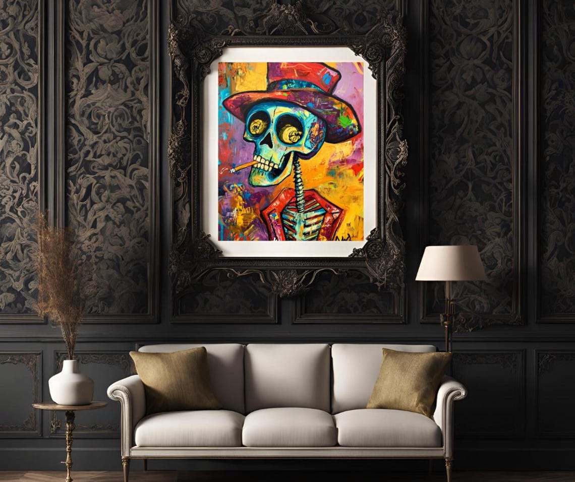Van Gogh Print Skull Of A Skeleton With Burning Cigarette Moody Dark Academia Print Dark Wall Art Skull Art Print Gothic Wall Art - Image 3