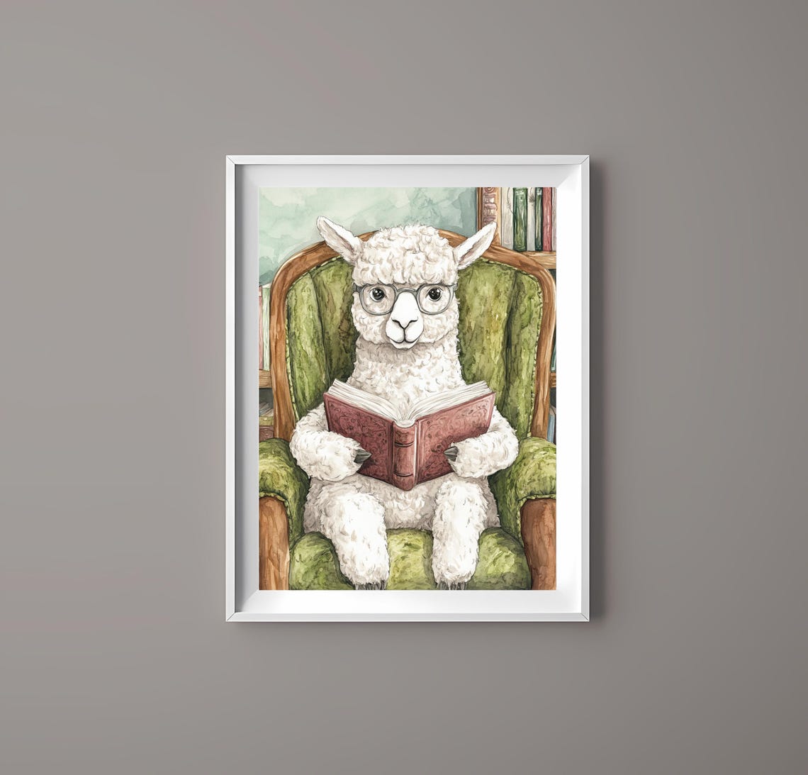 Cozy Llama Reading Book In Armchair Funny Glasses Animal Poster - Image 4