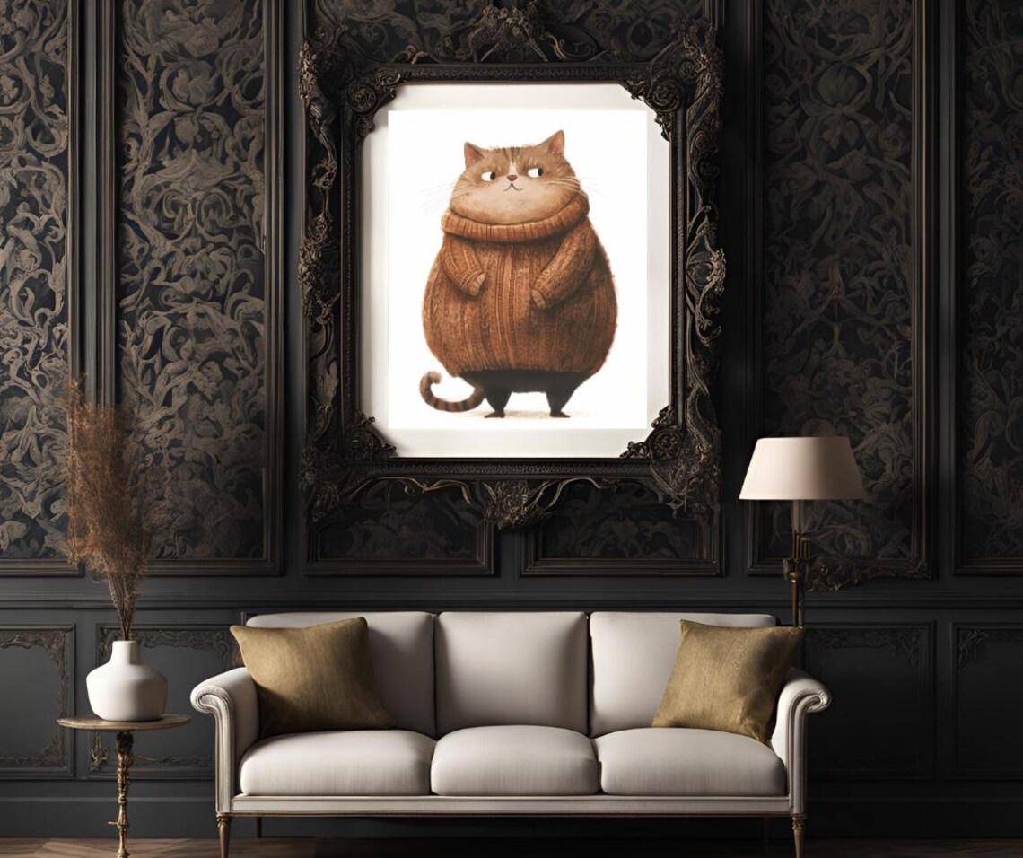 Chubby Brown Cat In Cozy Turtleneck Sweater Funny Pet Poster - Image 3