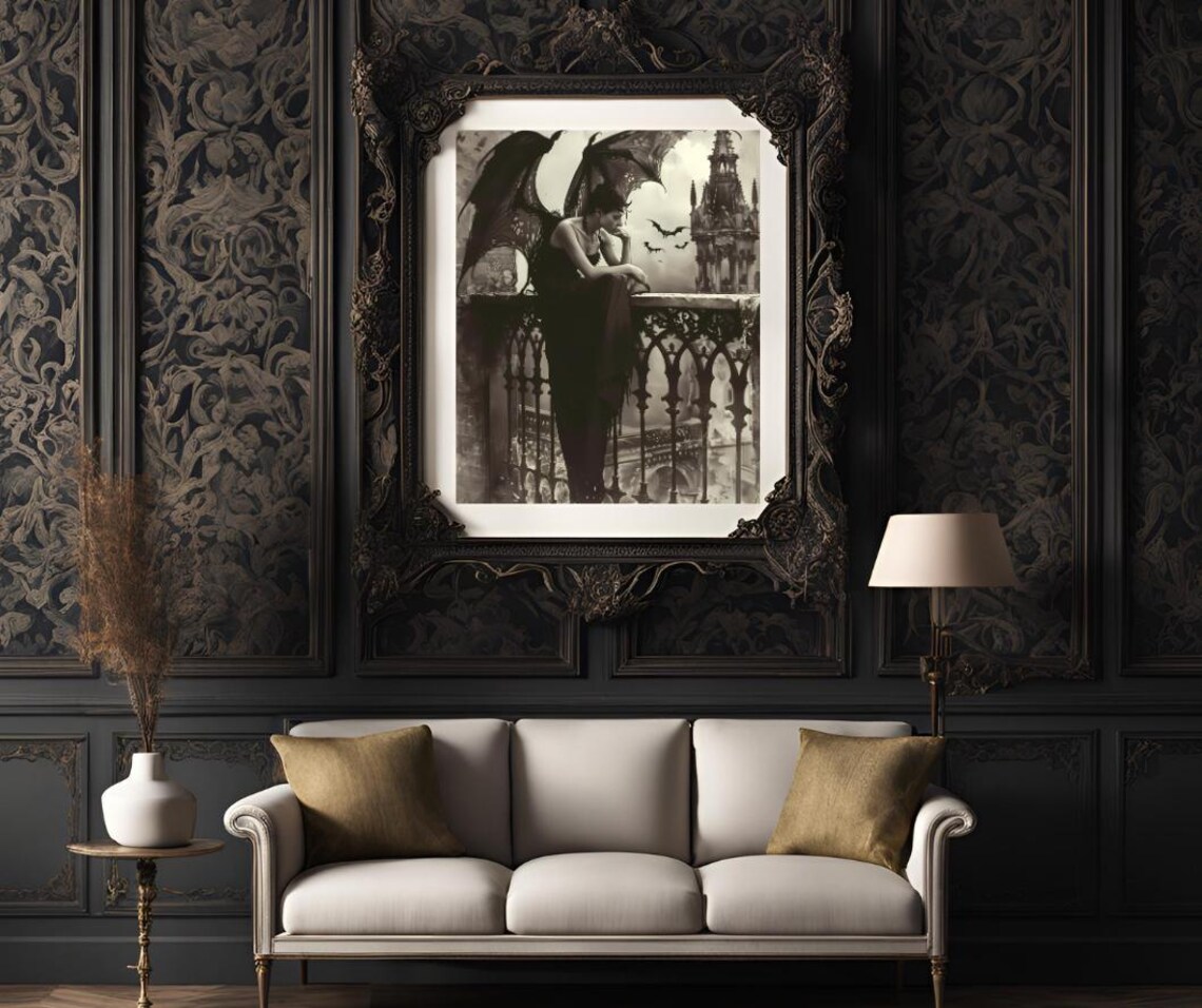 Dark Angel With Bats, Gothic Fantasy Art Print - Image 3