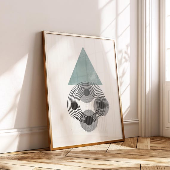 Sage Green Abstract Wall Art Geometric Print Minimalist Triangle Circle Poster Modern Instant Decor
