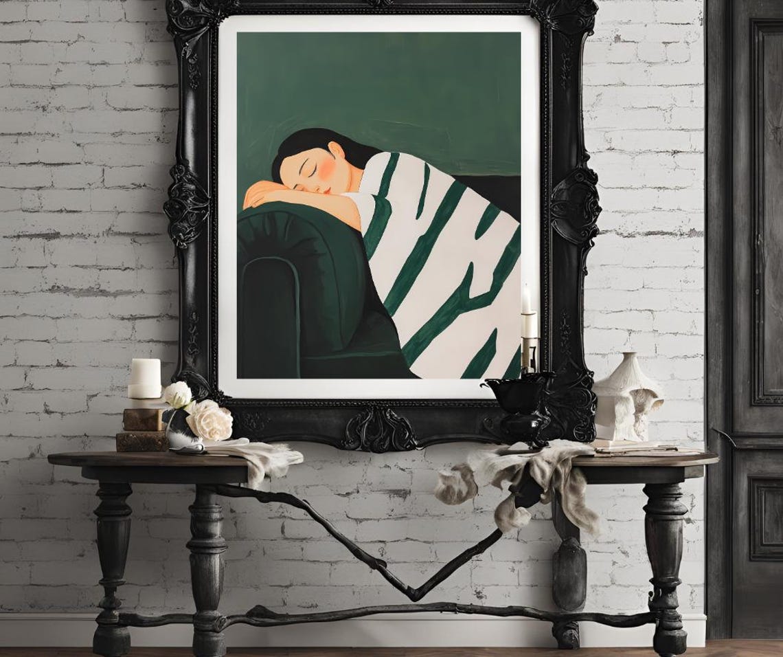 Emerald Green Abstract Woman Resting Minimalist Modern Art Poster - Image 4