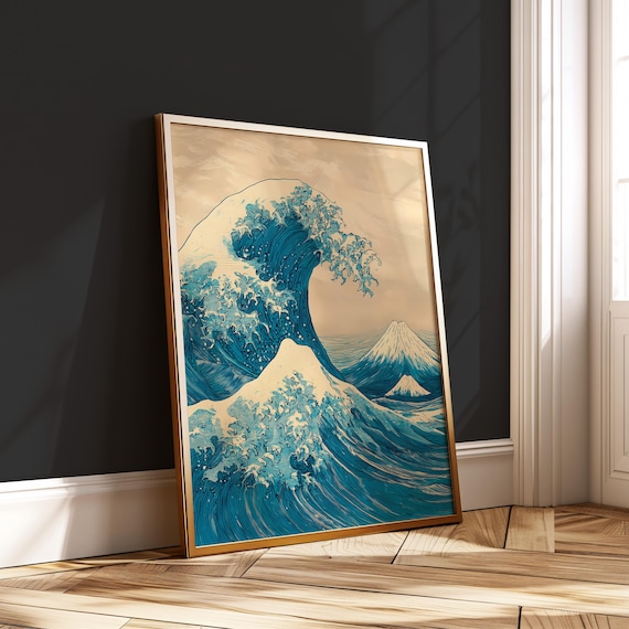 Great Wave Inspired Mount Fuji Modern Japanese Ocean Art Poster