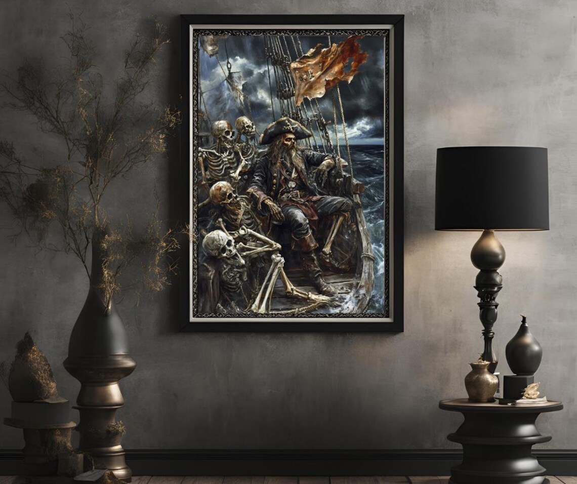 Pirate Skeleton Crew Haunted Ship Stormy Seas Gothic Art Poster - Image 2