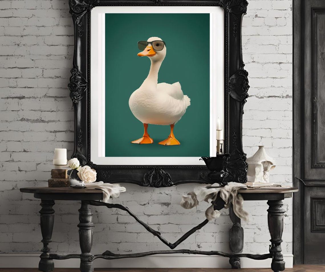 White Goose Wearing Sunglasses Pop Art Portrait on Green Poster - Image 4