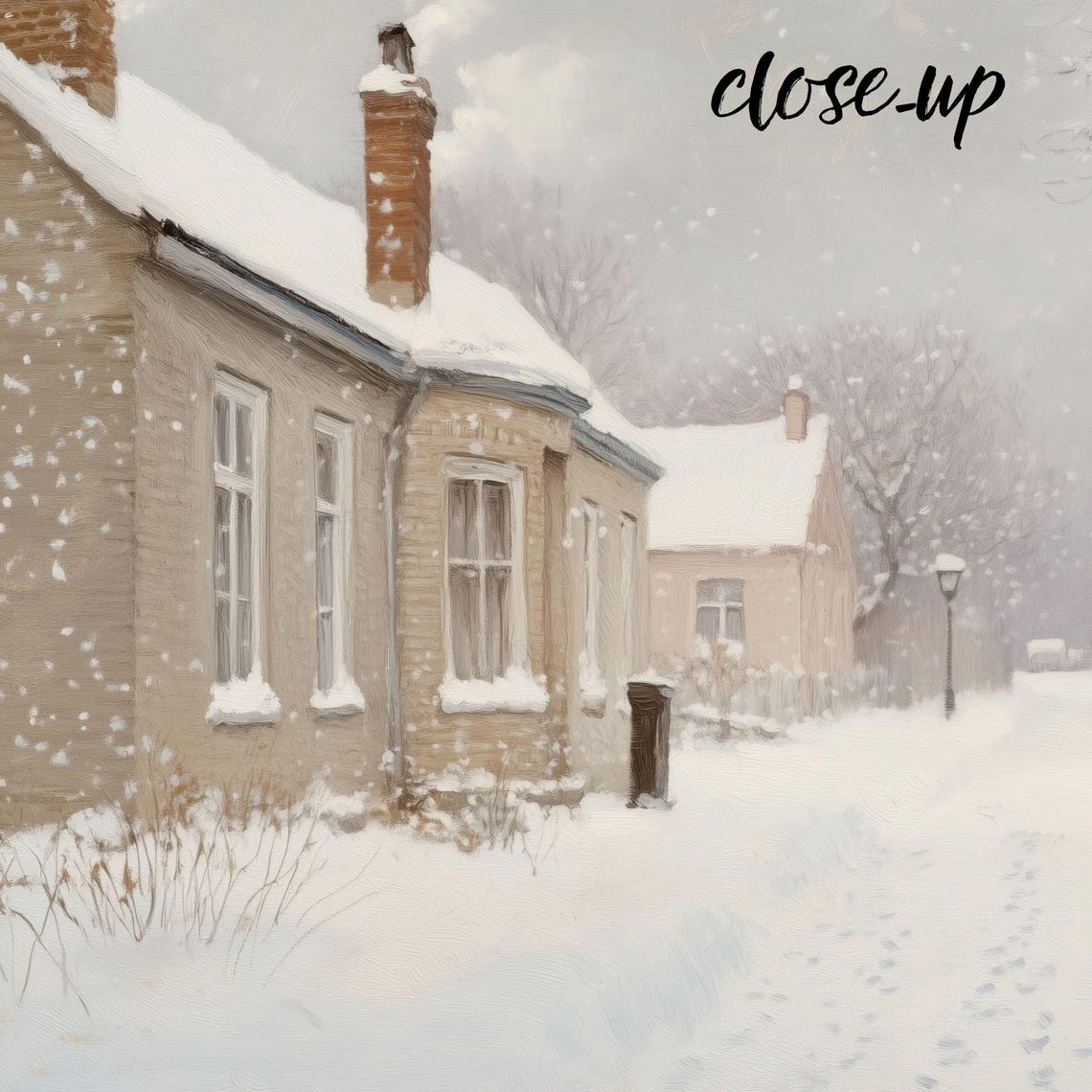 Snowy Village Lane Brick Cottages Picket Fence Winter Scene Poster - Image 4
