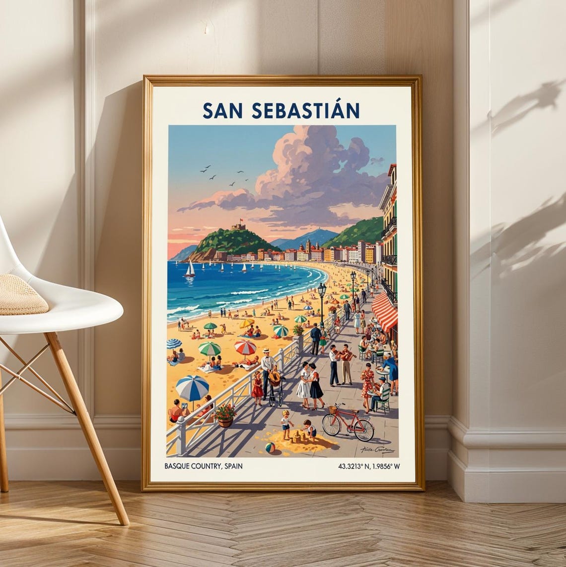 San Sebastián Spain Beach Vintage Basque Coastal Travel Poster