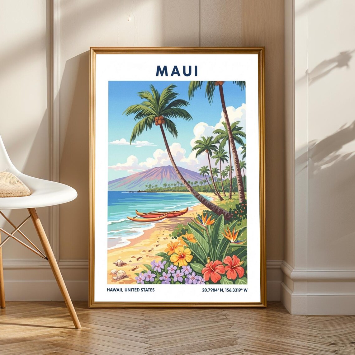 Maui Hawaiian Paradise Poster Blue Green Orange Red And Purple Tropical Art Travel Island Landscape For Living Room Or Office Decor
