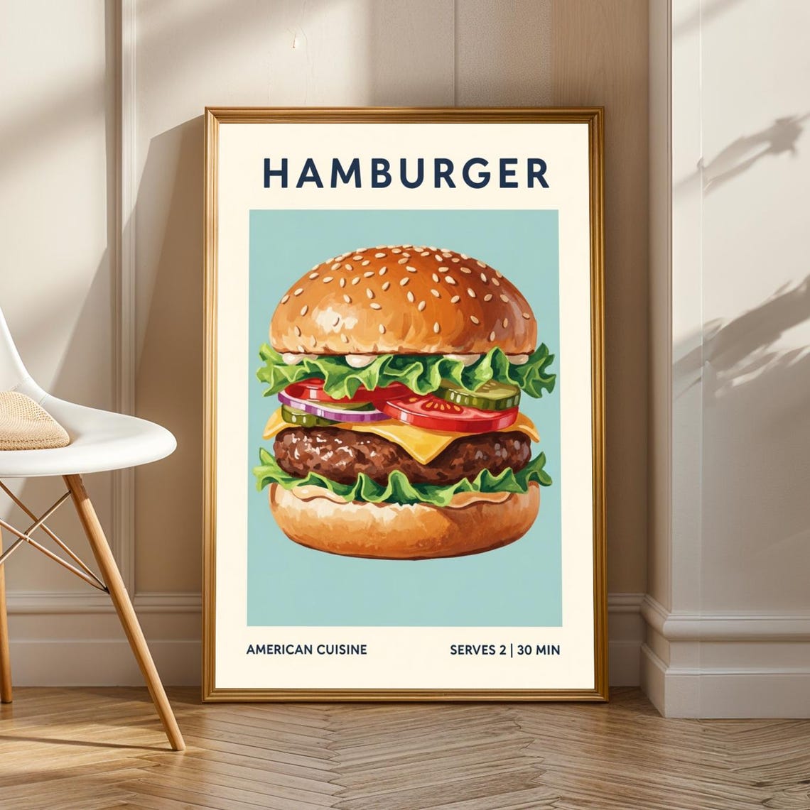 Classic Cheeseburger American Cuisine Retro Food Poster Kitchen Art