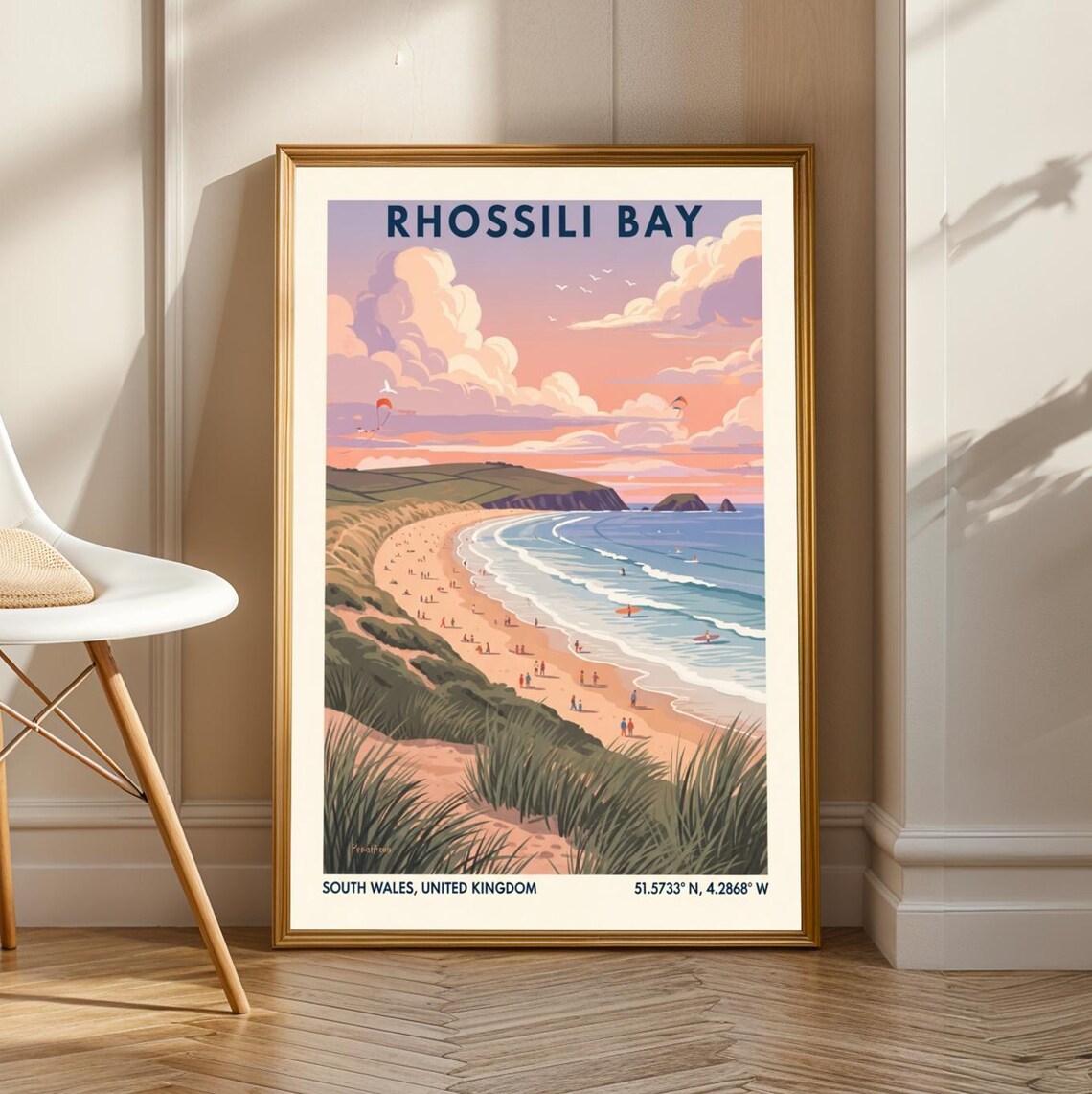 Rhossili Bay South Wales Coast Vintage Travel Poster With Dunes