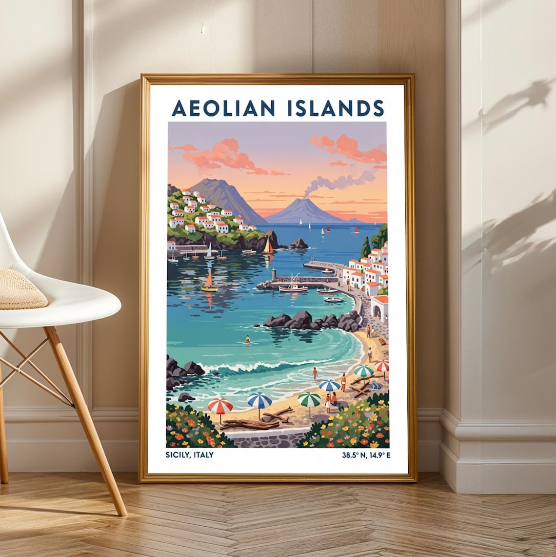 Aeolian Islands Sicily Italy Volcano Coast Vintage Travel Poster
