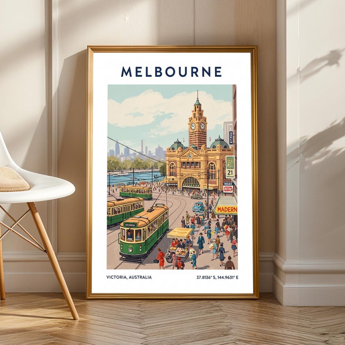 Melbourne Flinders Street Station Retro Travel Poster Australia Trams