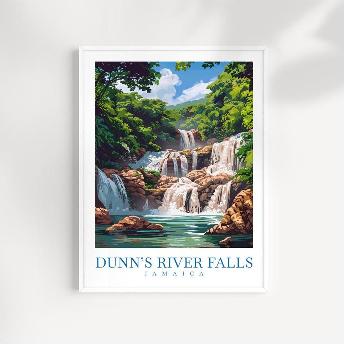Dunn's River Falls Jamaica Multi Tiered Jungle Waterfall Travel Poster