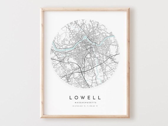 Lowell Massachusetts Map Print City Street Art Poster