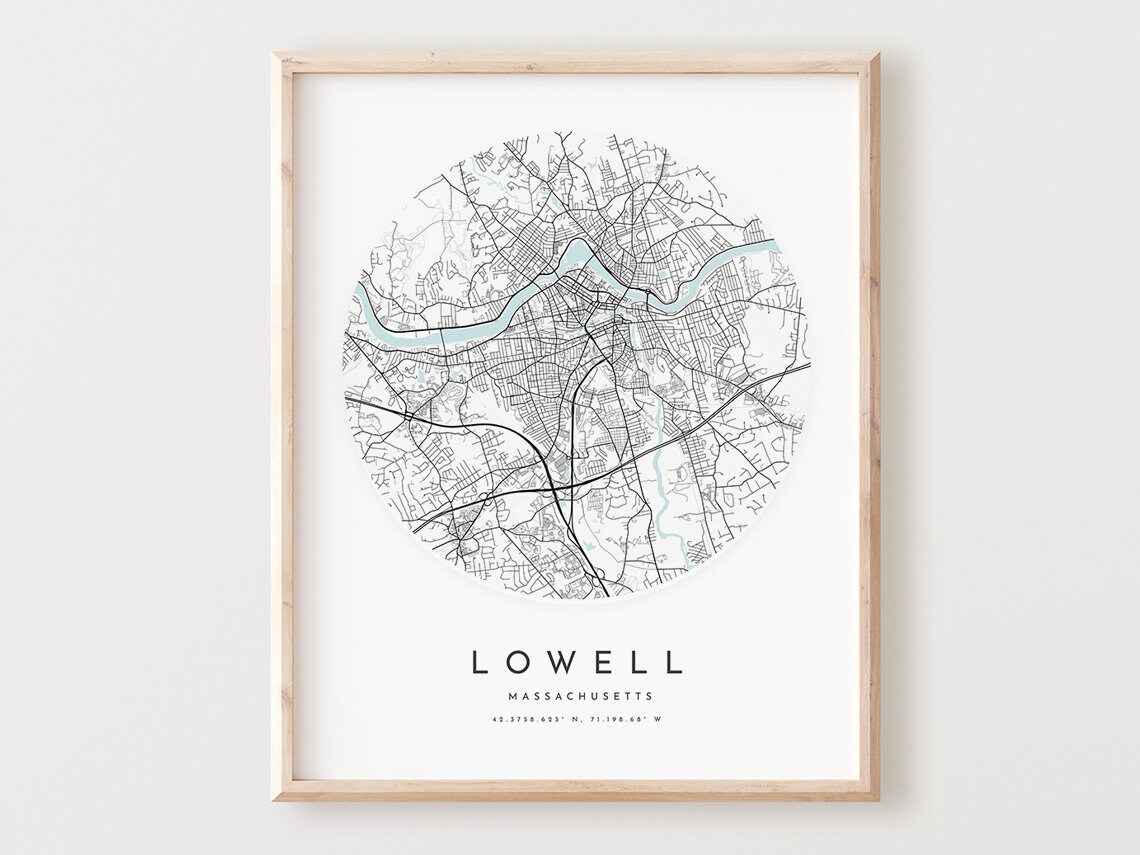 Lowell Massachusetts Map Print City Street Art Poster