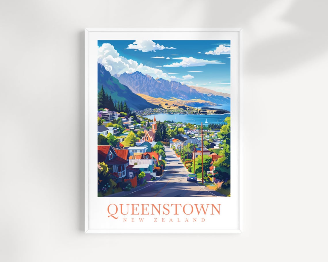 Queenstown New Zealand Lake Town Remarkables Mountain Travel Poster