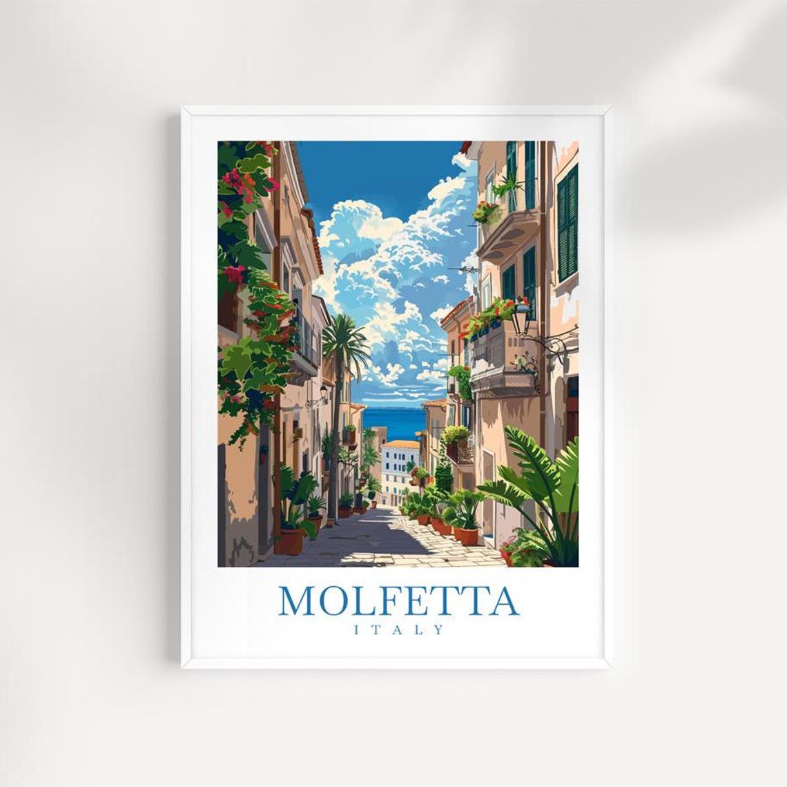 Molfetta Italy Flower Lined Alley Opening To The Adriatic Sea Poster