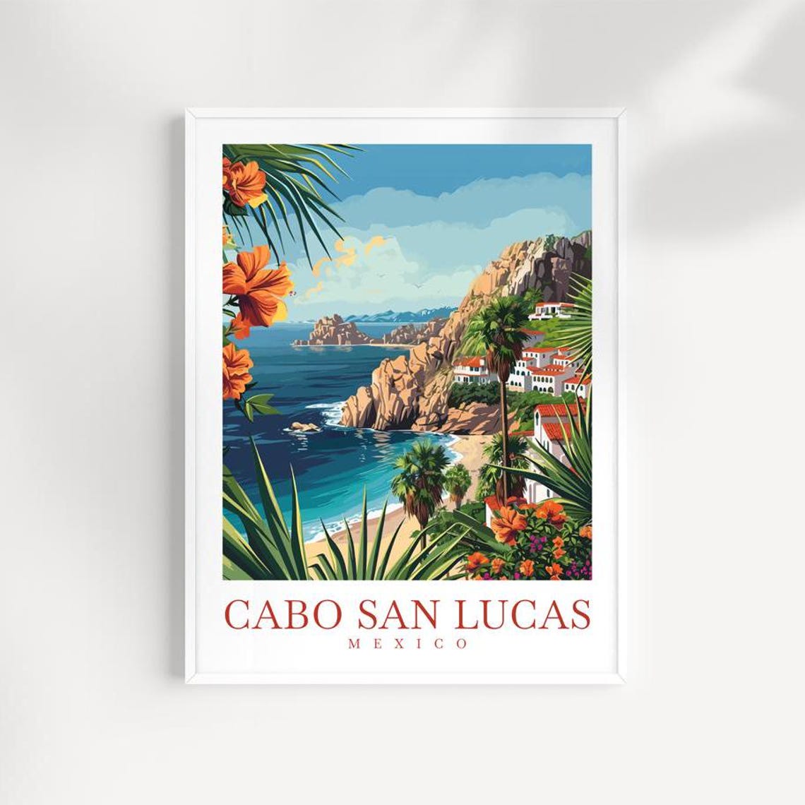 Cabo San Lucas Mexico Rocky Coastline Cliff Sunset Travel Poster