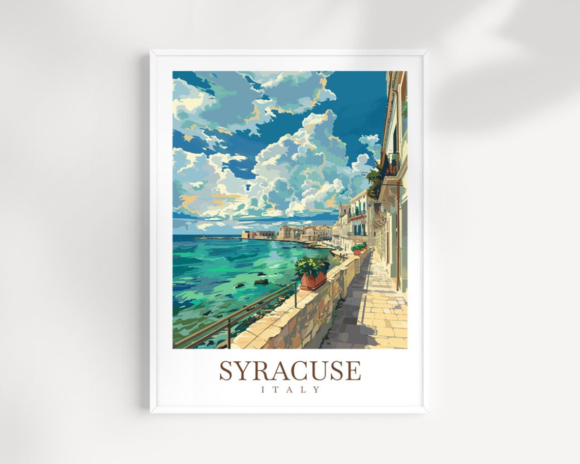 Syracuse Italy Seafront Promenade Turquoise Sea Travel Poster