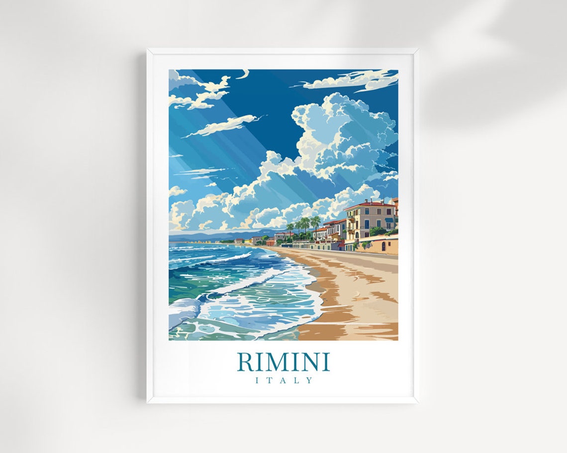 Rimini Italy Golden Adriatic Beach Waves and Shore Town Art Print