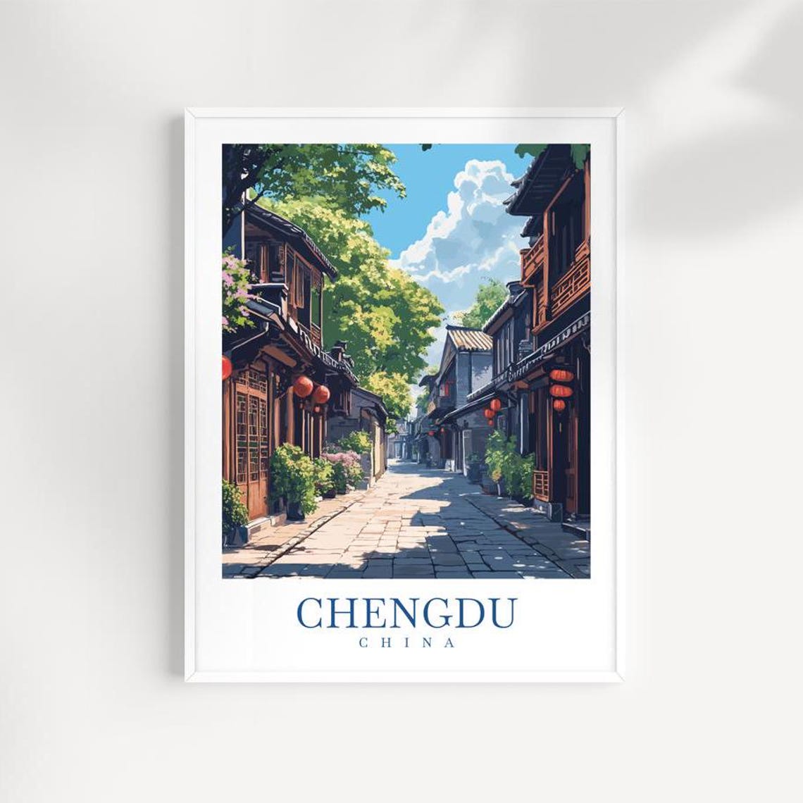 Chengdu China Old Street Lanterns Historic Shophouse Travel Poster