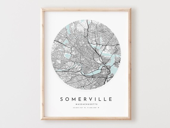 Somerville Massachusetts Map Print City Street Art