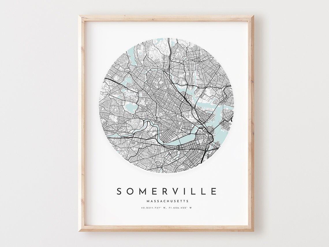 Somerville Massachusetts Map Print City Street Art