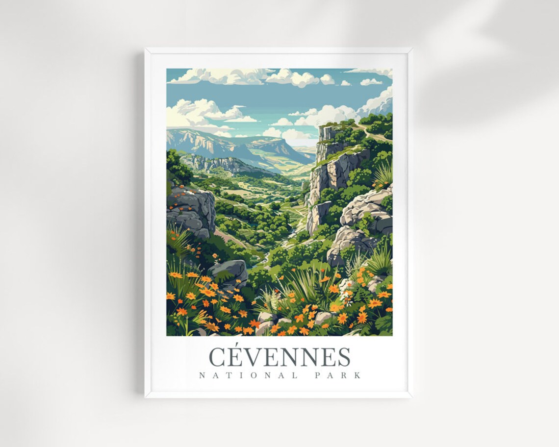 Cevennes France National Park Rocky Gorge Wildflower View Poster