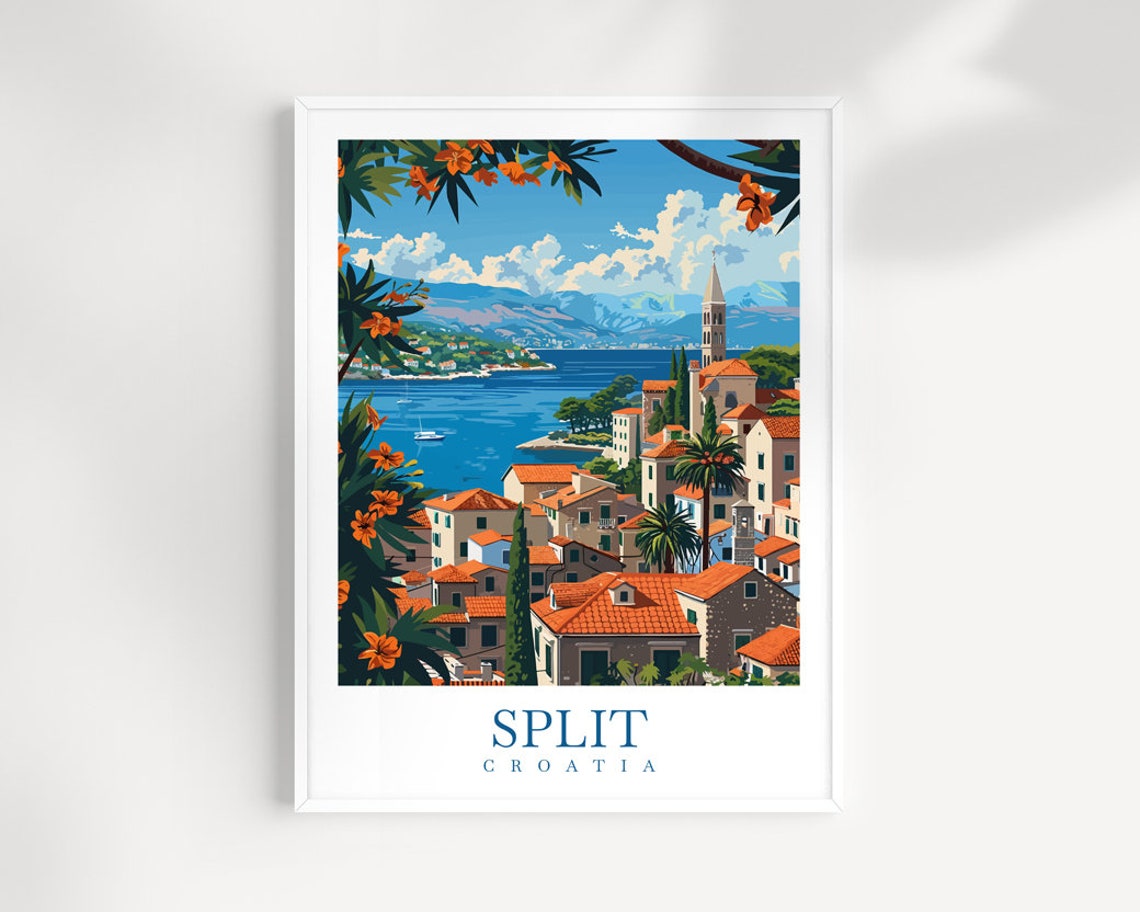 Split Croatia Old Town Bell Tower and Red Rooftops Travel Poster