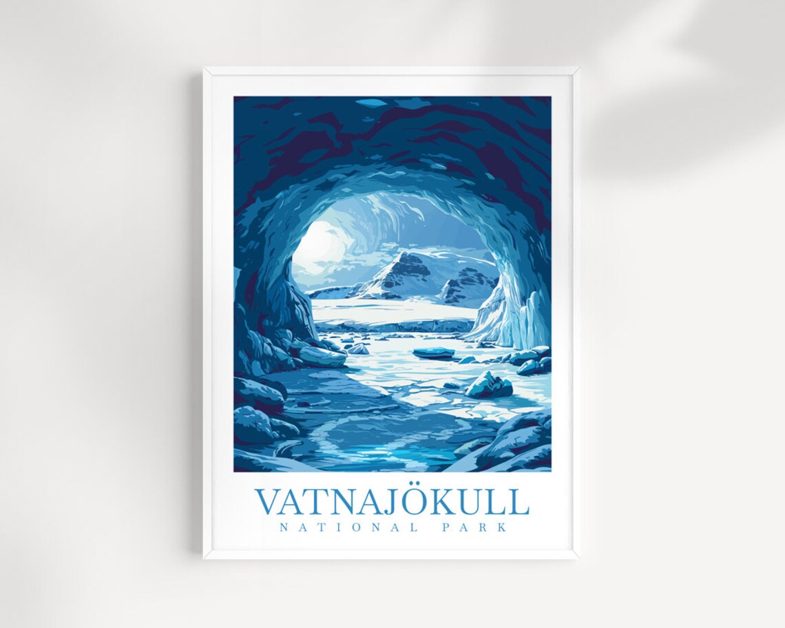 Vatnajokull National Park Iceland Ice Cave Tunnel Glacial Travel Poster