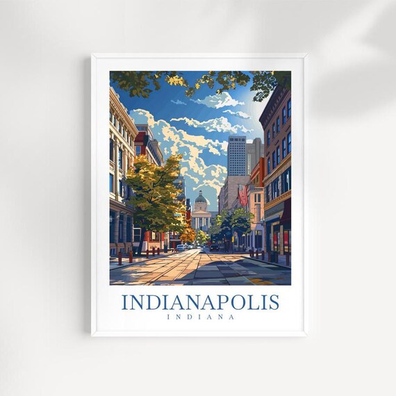 Indianapolis Indiana Downtown Street Historic Dome Vintage Travel Poster